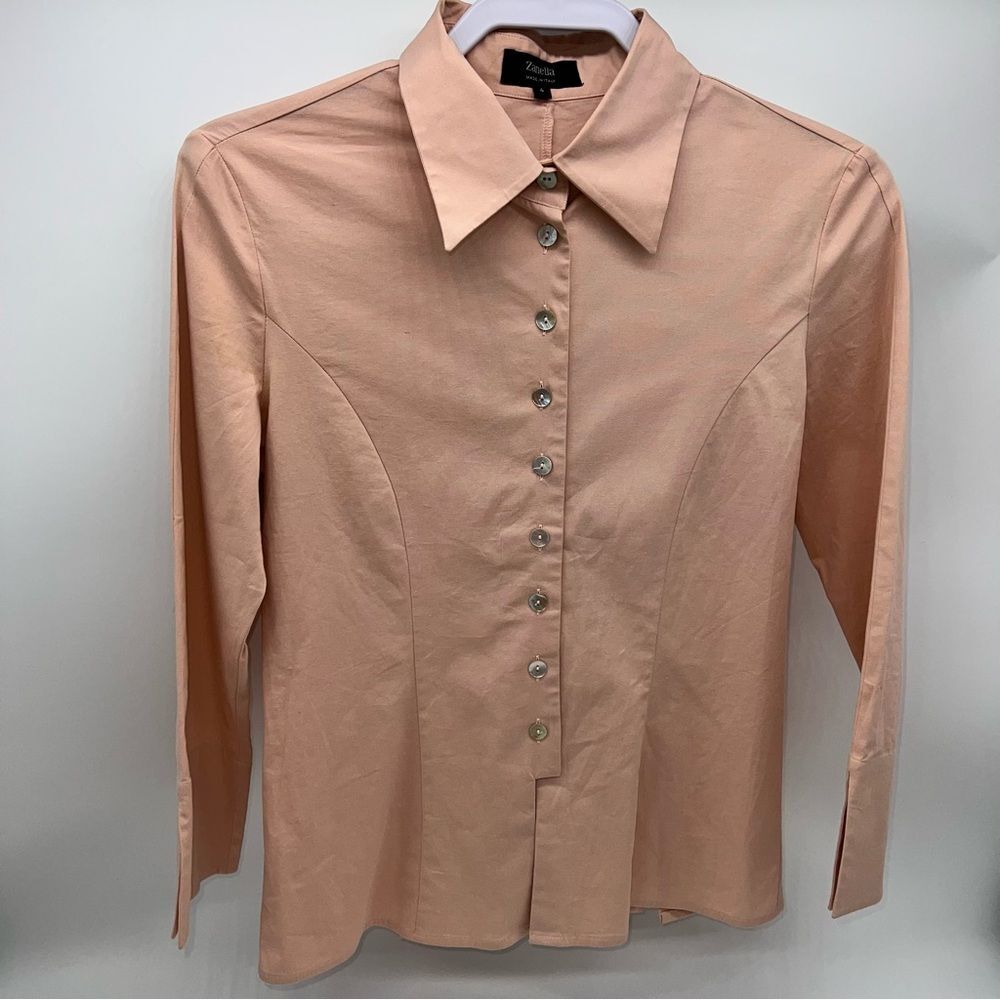 Zanella Women's Button Up Cotton Blouse w/Mother of Pearl Buttons in Pink Size 4